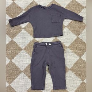 Zara Kids waffle knit set sweatsuit joggers baby toddler girl boy unisex plum